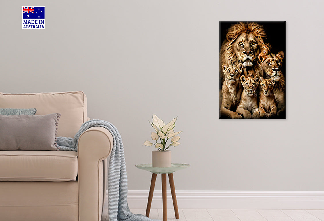 Majestic Family Group of Lions Print 100% Australian Made 40x60cm Stretched Canvas Ready to Hang