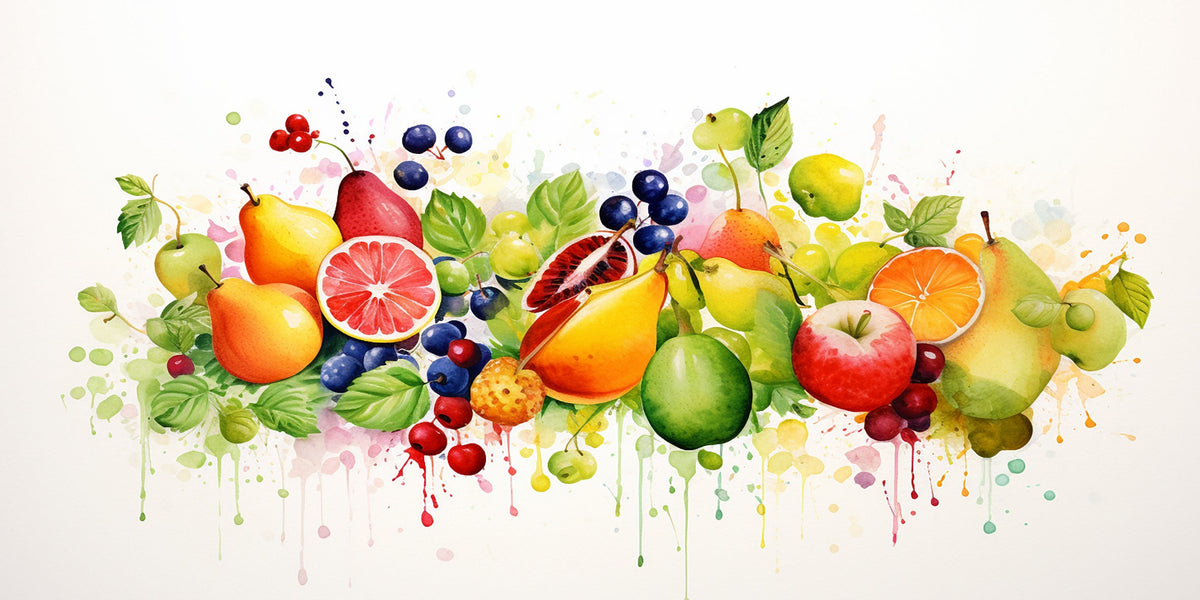 Fresh Harvest Fruit Watercolor Wall Art Canvas Office Home Room Framed 120x60cm