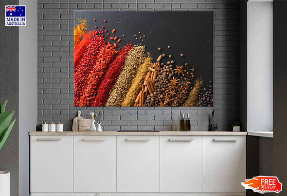 Colorful Spices Lines Closeup Photograph Print 100% Australian Made Stretched Canvas Ready to Hang - KR-136