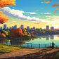 Autumn Park Lake City Skyline Sunset Wall Art Canvas Office Home Framed 120x60cm