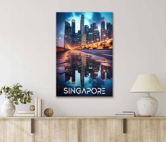 Stunning City Skyline Reflected in The Water, Singapore Print 100% Australian Made 40x60cm Stretched Canvas Ready to Hang