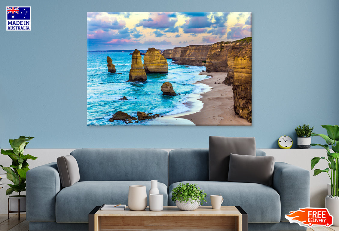 Twelve Apostles & Ocean View Australia Print 100% Australian Made Stretched Canvas Ready to Hang - AU-136