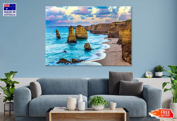 Twelve Apostles & Ocean View Australia Print 100% Australian Made Stretched Canvas Ready to Hang - AU-136