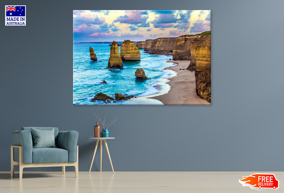 Twelve Apostles & Ocean View Australia Print 100% Australian Made Stretched Canvas Ready to Hang - AU-136