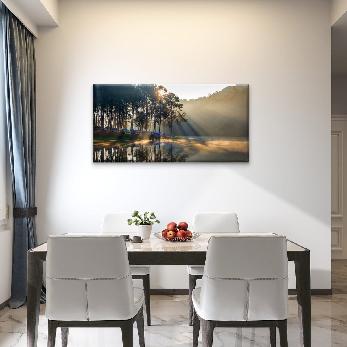 Pang Ung Lake With Foggy Morning Mae Hong Son Thailand Wall Art Canvas Office Home Room Framed 120x60cm
