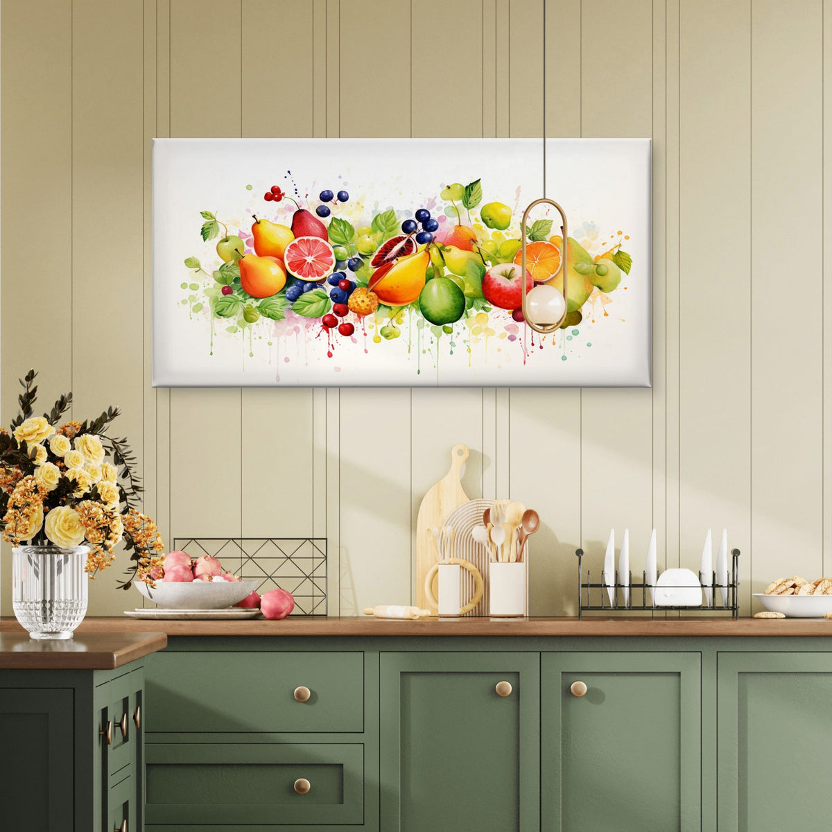 Fresh Harvest Fruit Watercolor Wall Art Canvas Office Home Room Framed 120x60cm