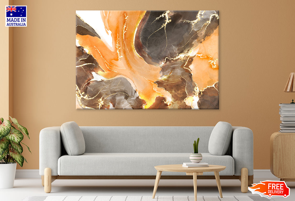 Orange Gold & Black Abstract Print 100% Australian Made Stretched Canvas Ready to Hang - AB-136