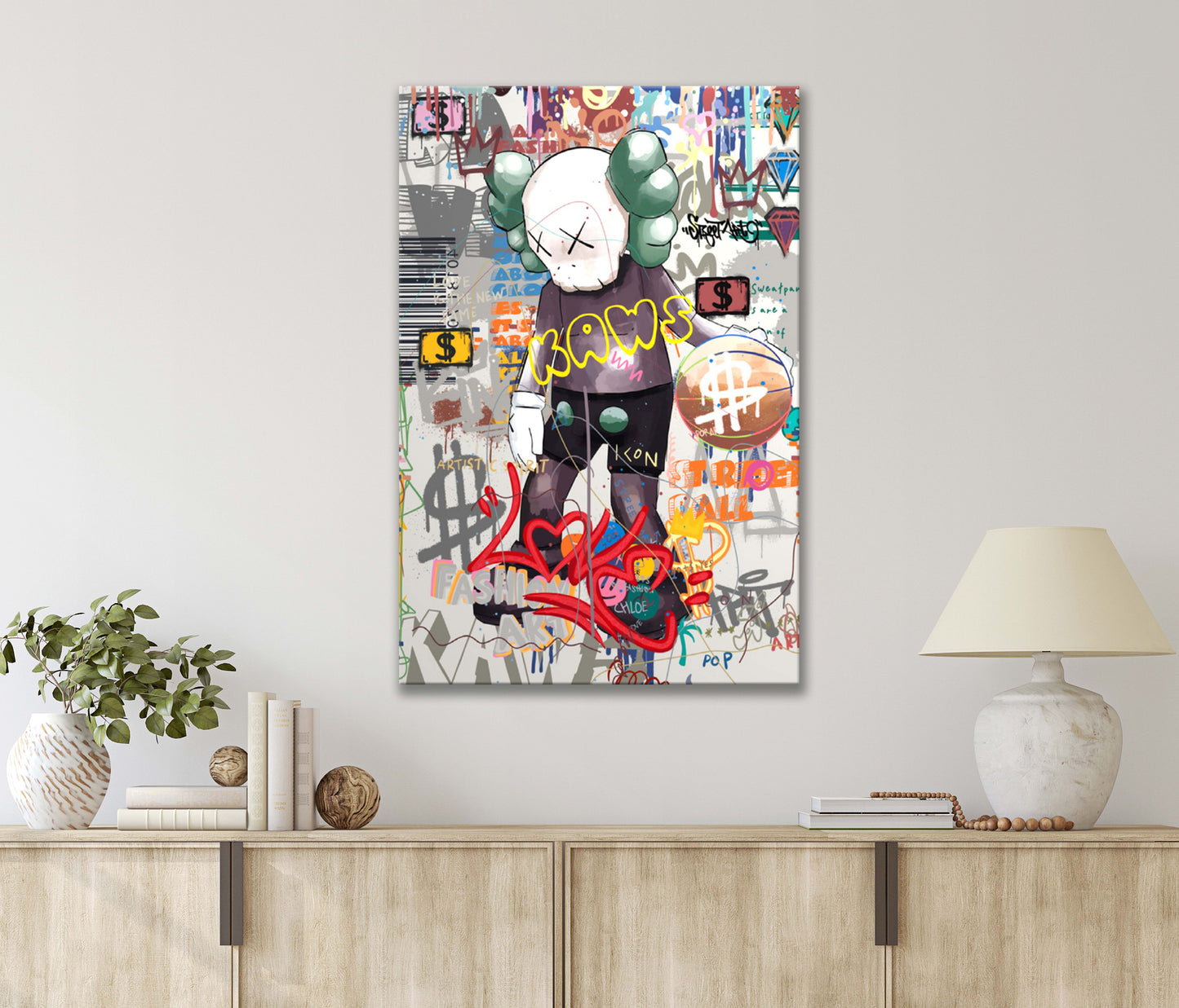 Classic Cartoon Figure with A Bunch Graffiti Paintings Print 100% Australian Made 40x60cm Stretched Canvas Ready to Hang