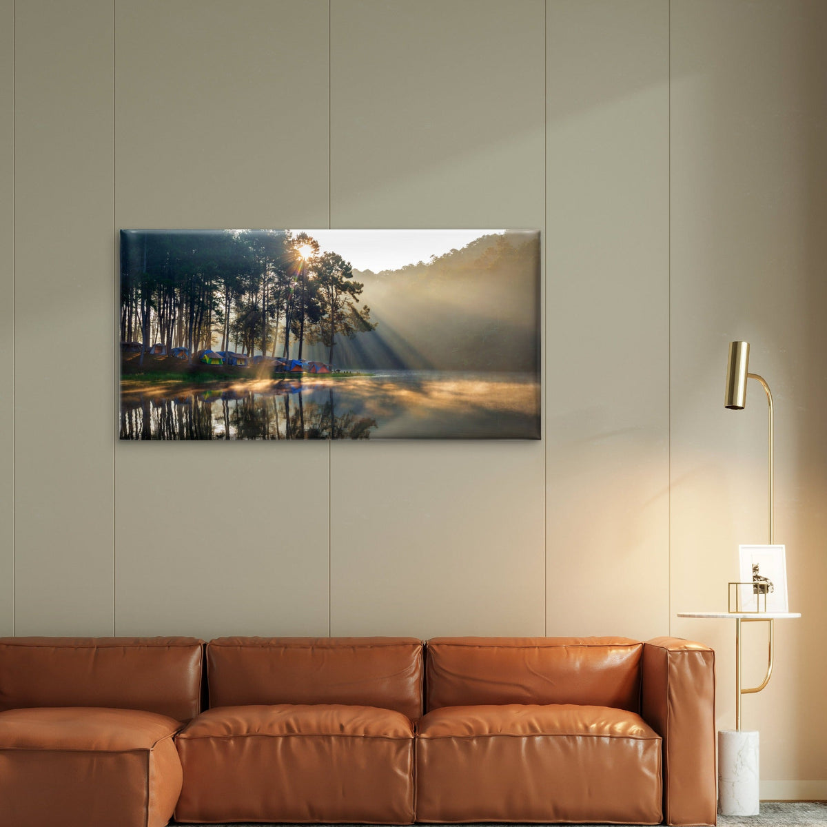 Pang Ung Lake With Foggy Morning Mae Hong Son Thailand Wall Art Canvas Office Home Room Framed 120x60cm
