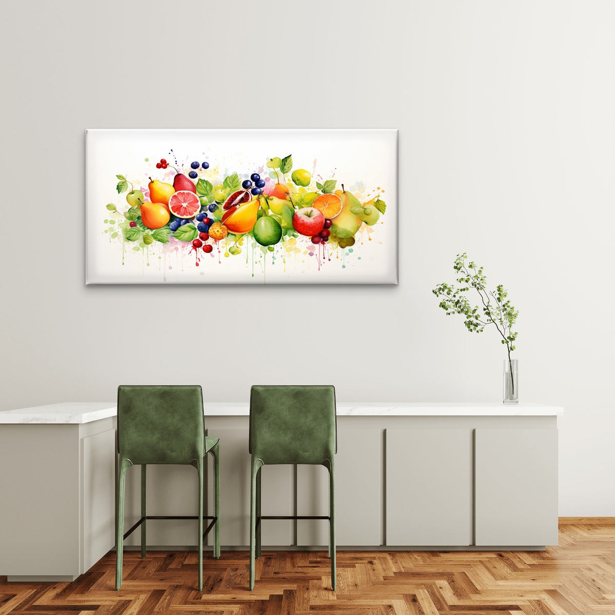 Fresh Harvest Fruit Watercolor Wall Art Canvas Office Home Room Framed 120x60cm