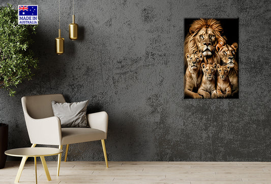 Majestic Family Group of Lions Print 100% Australian Made 40x60cm Stretched Canvas Ready to Hang