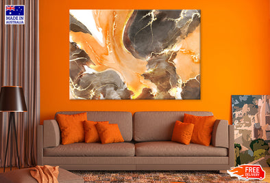 Orange Gold & Black Abstract Print 100% Australian Made Stretched Canvas Ready to Hang - AB-136