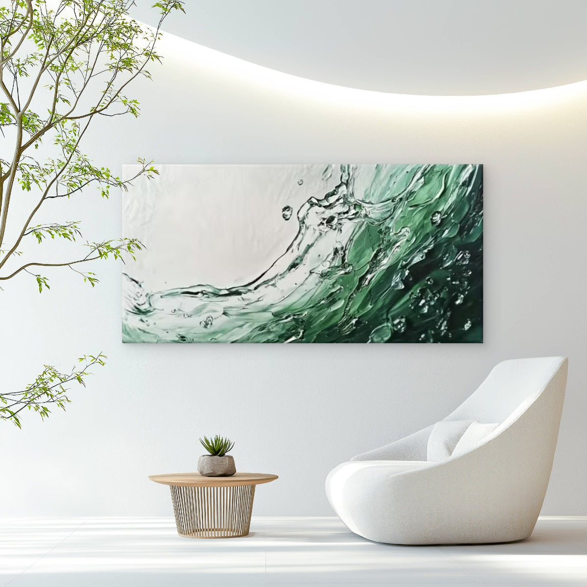 Green Dynamic Waves & Bubbles Wall Art Canvas Office Home Room Framed 80x45cm