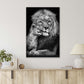 Black And White Of A Lion With It's Cub Print 100% Australian Made 40x60cm Stretched Canvas Ready to Hang
