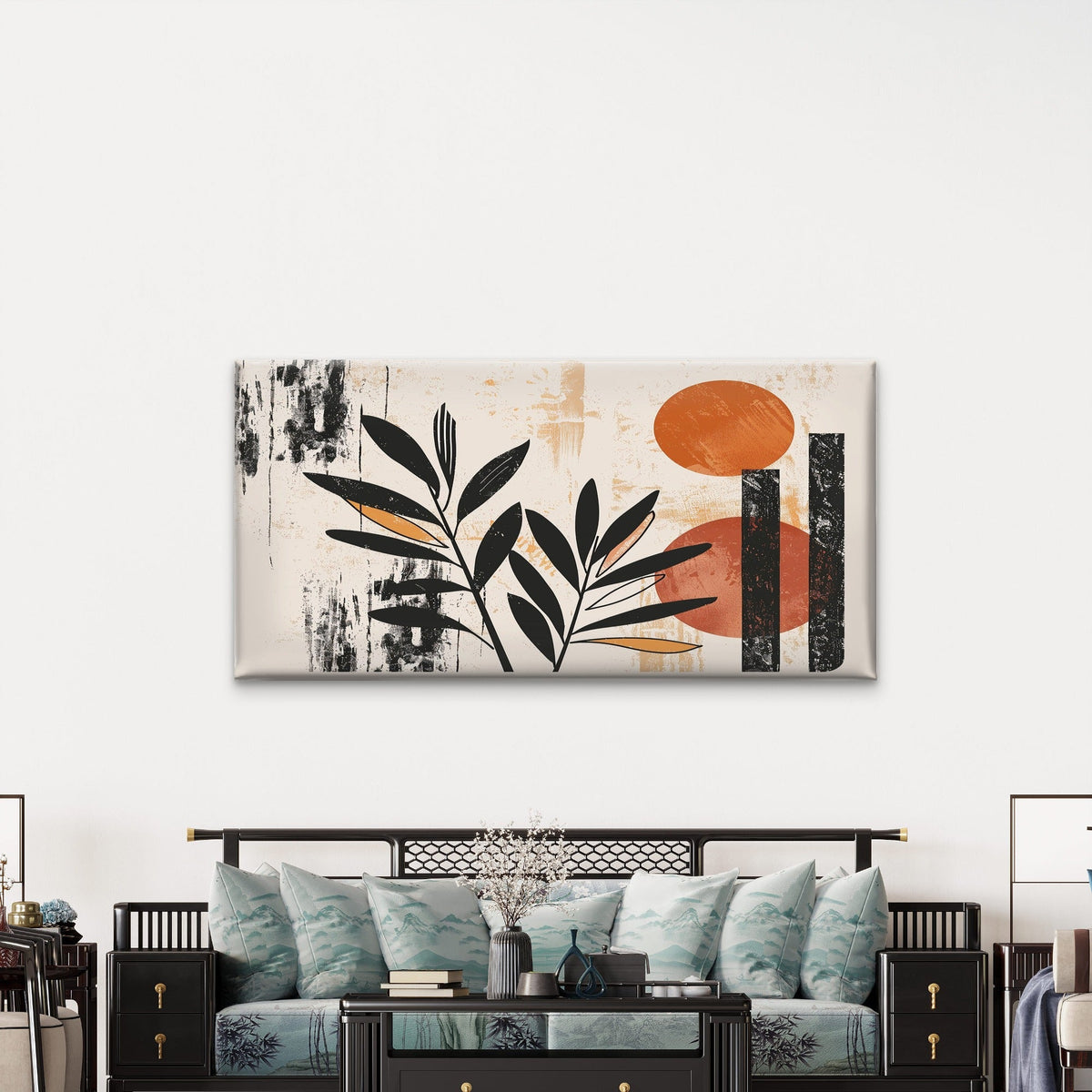 Modern Boho Leaf Terracotta Wall Art Canvas Office Home Room Framed 80x45cm
