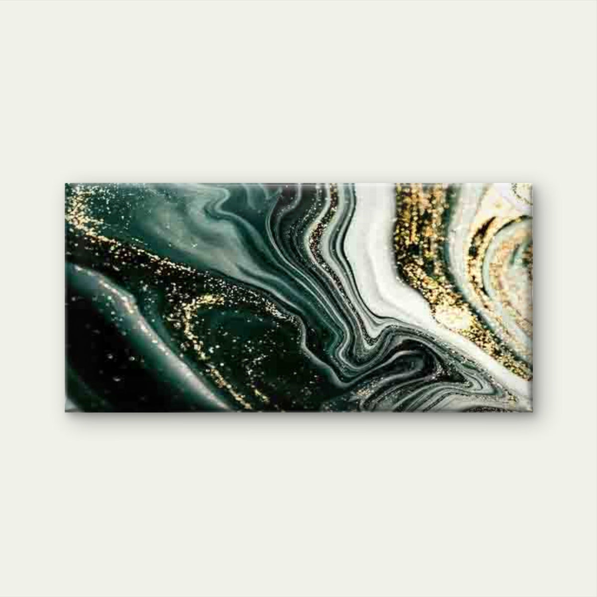 Green And Golden Abstract Wall Art Canvas Office Home Room Framed 80x45cm