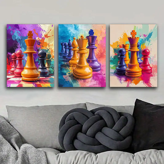 3pcs Featuring Chinese Chess Metal Print Ready to Hang Art