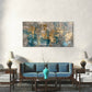 Modern Teal Blue Gold Abstract Wall Art Canvas Office Home Room Framed 120x60cm