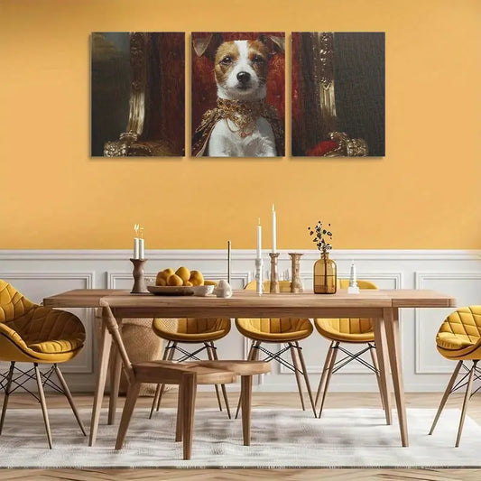 3pcs Dog King Sitting on a Throne Animals Oil Painting Metal Print Ready to Hang Art
