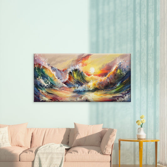 Abstract Ocean Wave Sunset Wall Art Canvas Office Home Room Framed 80x45cm