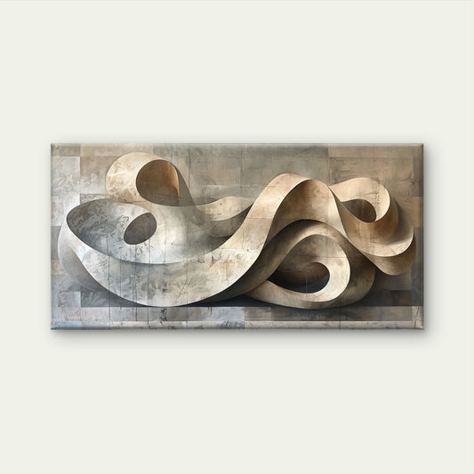 Modern Beige Abstract Wave Spiral Texture Wall Art Canvas Office Home Framed 80x45cm