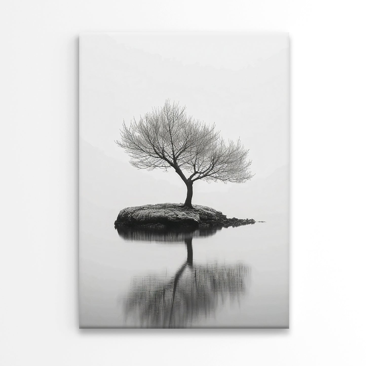 Gloomy Lone Tree on An Island Lake Print 100% Australian Made 40x60cm Stretched Canvas Ready to Hang