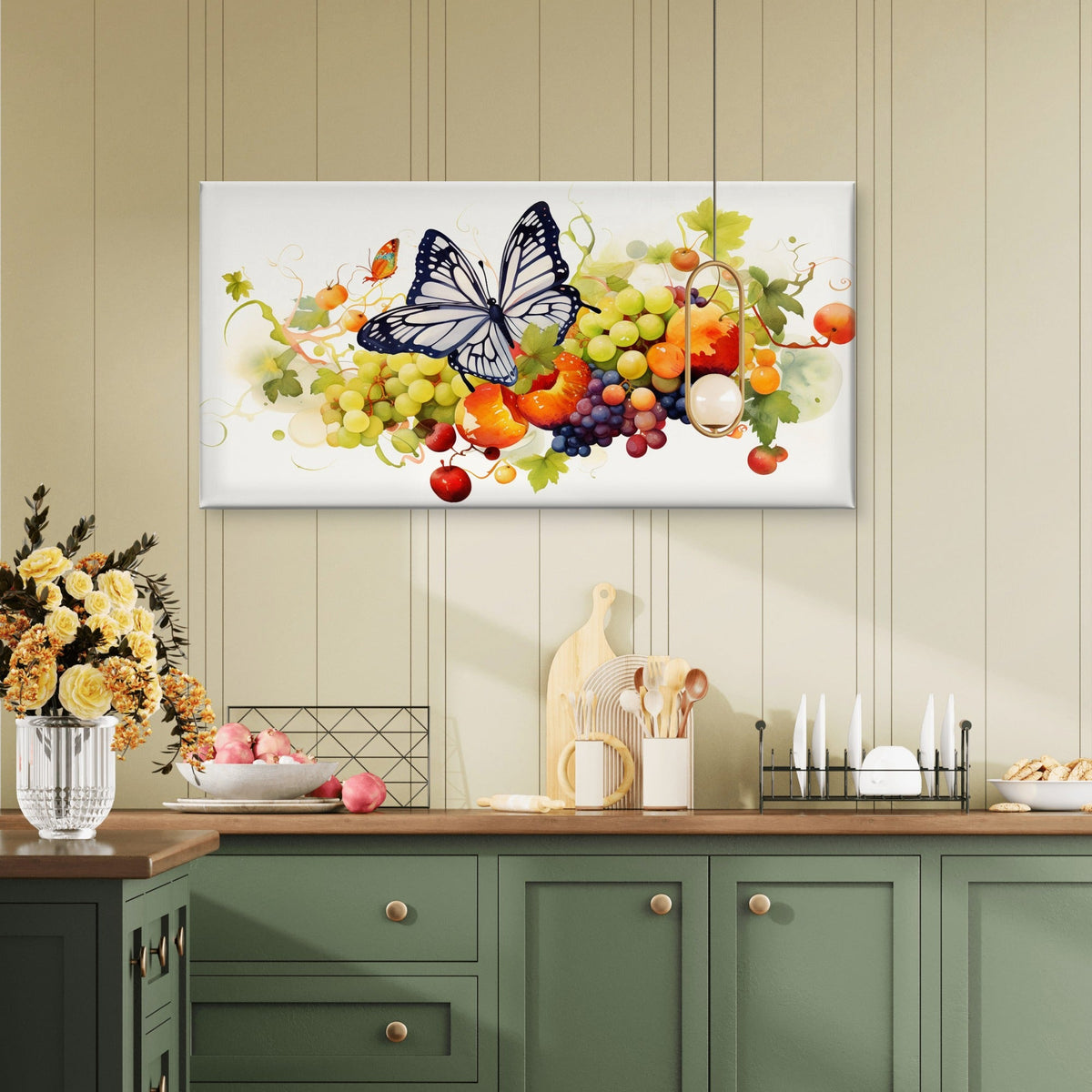 Monarch Butterfly Grape Vine Wall Art Canvas Office Home Room Framed 120x60cm
