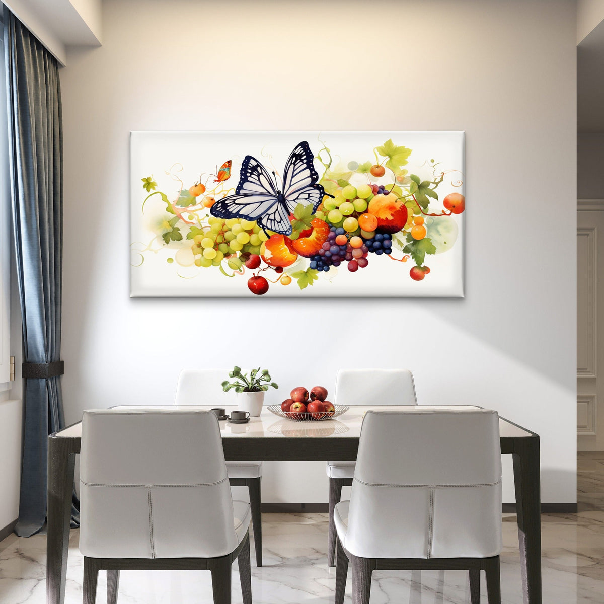 Monarch Butterfly Grape Vine Wall Art Canvas Office Home Room Framed 80x45cm