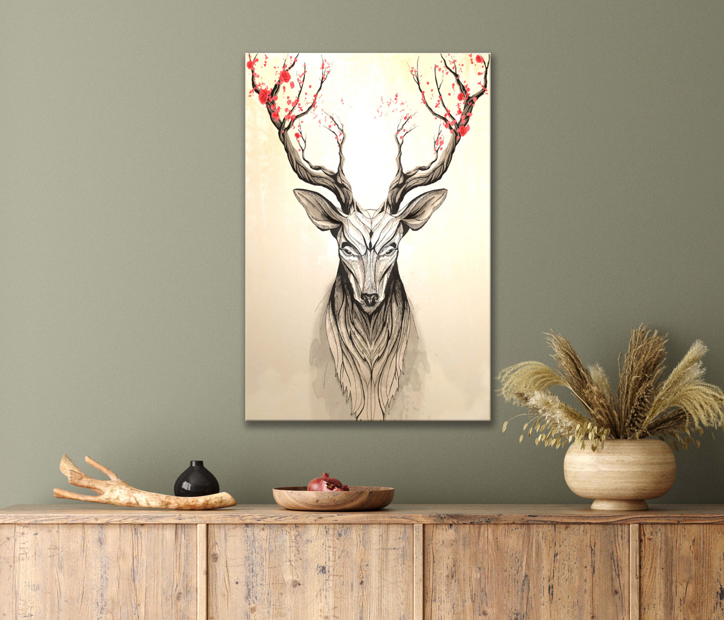 Majestic Deer with A Giant Antelope Head and Branches Print 100% Australian Made 40x60cm Stretched Canvas Ready to Hang