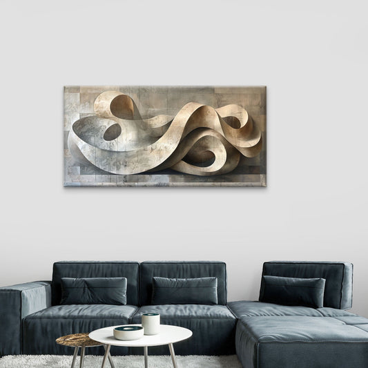 Modern Beige Abstract Wave Spiral Texture Wall Art Canvas Office Home Framed 80x45cm
