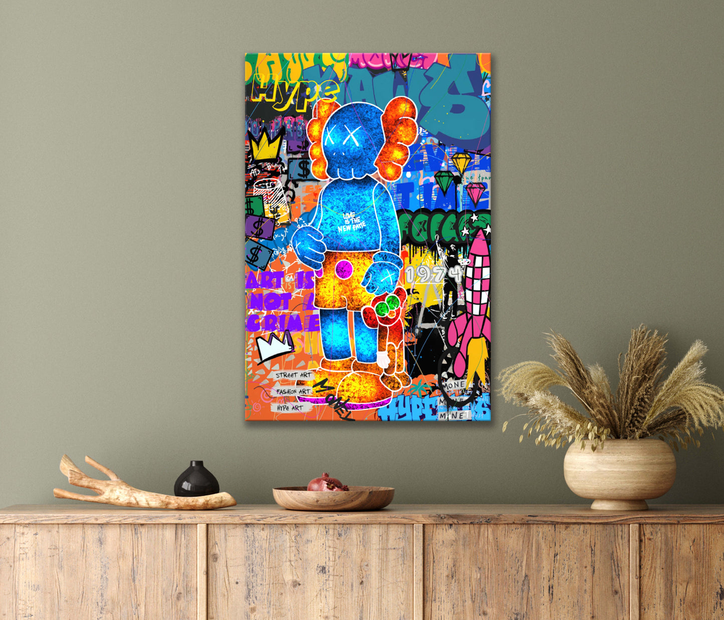 Majestic Graffiti Paintings with Classic Cartoon Figure Print 100% Australian Made 40x60cm Stretched Canvas Ready to Hang