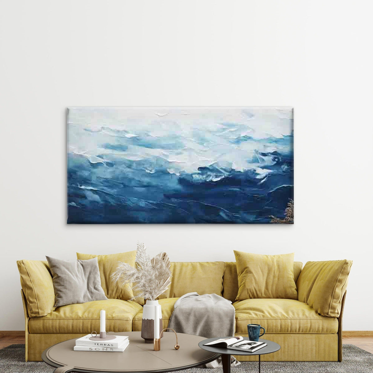 Abstract Ocean Wave Coastal Wall Art Canvas Office Home Room Framed 120x60cm