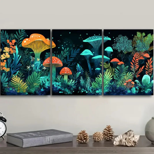 3pcs Underwater Mushroom Theme Metal Print Ready to Hang Art
