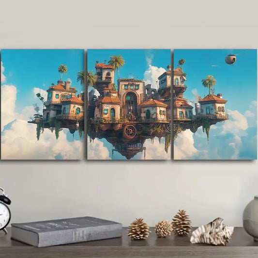 3pcs Classic Modern Floating Island Painting Metal Print Ready to Hang Art