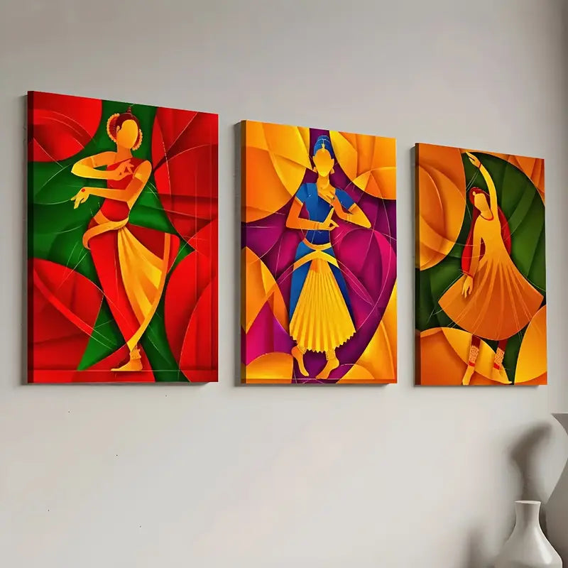 3pcs Retro Dance Girl Figure Abstract Art Wall Art Set Canvas Framed 40x60cm - High Quality Print 100% Australian Made Wall Canvas Ready to Hang