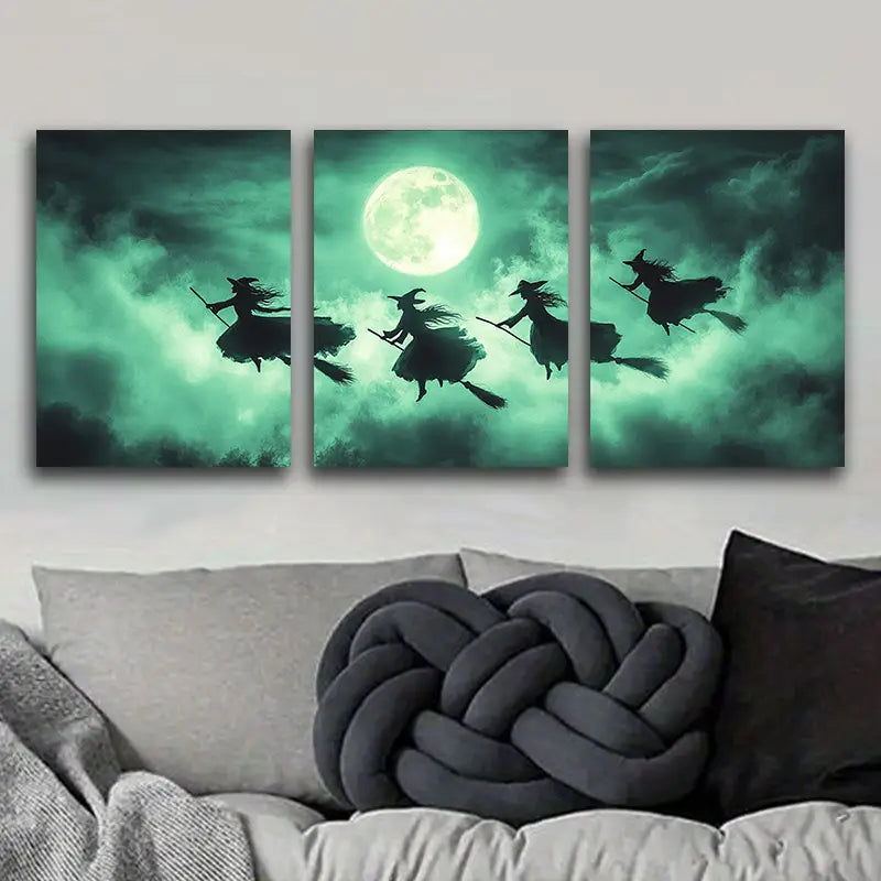 3pcs Witch Night Sky Metal Print Ready to Hang Art