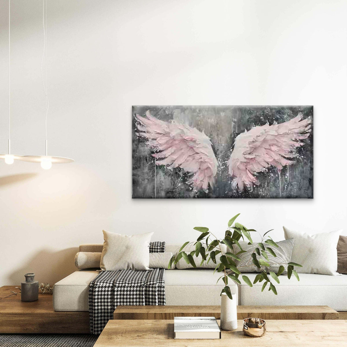 Pink Angel Wings Wall Art Canvas Office Home Room Framed 120x60cm
