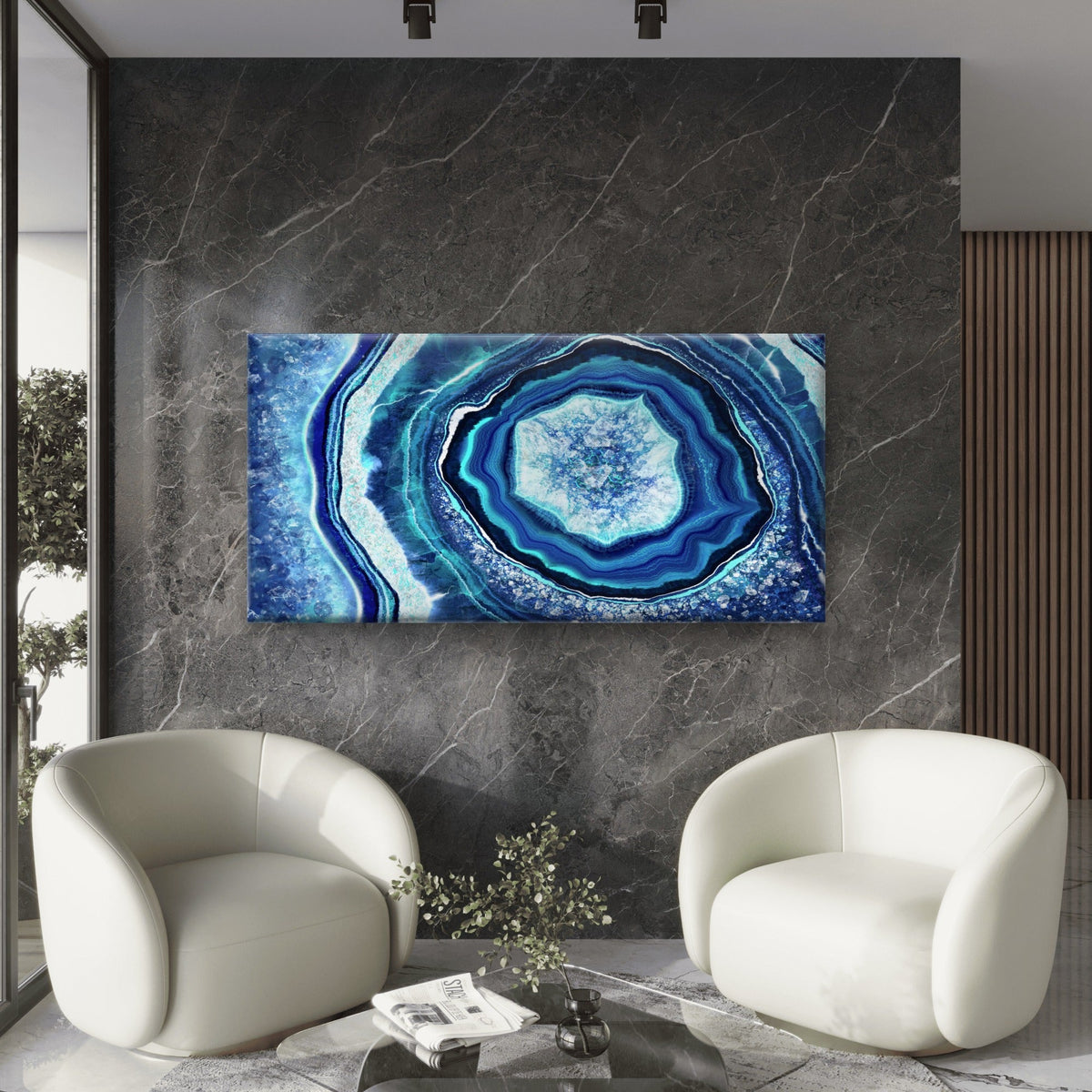 Blue Agate Illustration Wall Art Canvas Office Home Room Framed 80x45cm