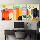 3pcs Colorful City Skyline Orange Metal Print Ready to Hang Art