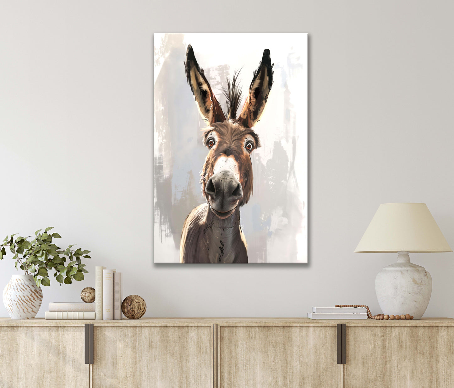 Cute Grey Donkey with The Biggest Nose Ever, Animal Paint Print 100% Australian Made 40x60cm Stretched Canvas Ready to Hang