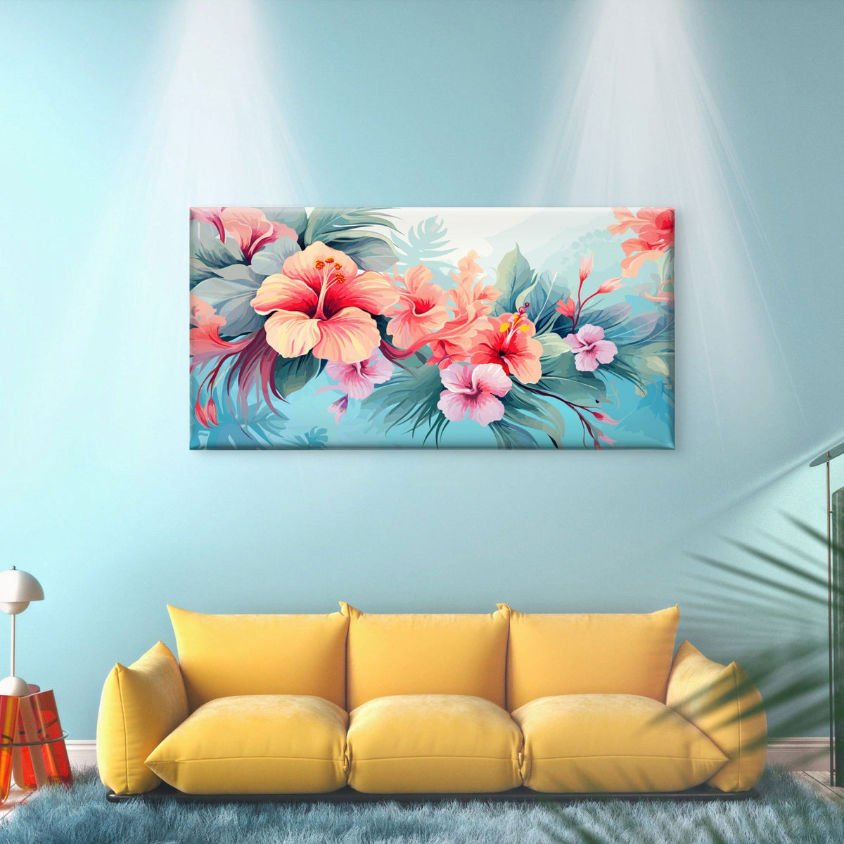 Pink Hibiscus Tropical Flower Wall Art Canvas Office Home Room Framed 80x45cm