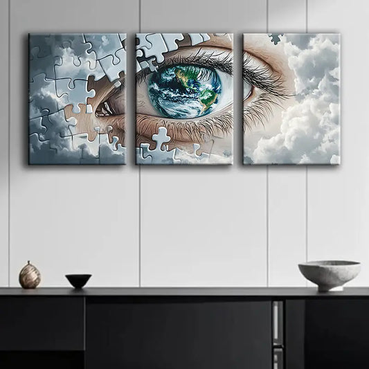 3pcs An eye with puzzle pieces Metal Print Ready to Hang Art