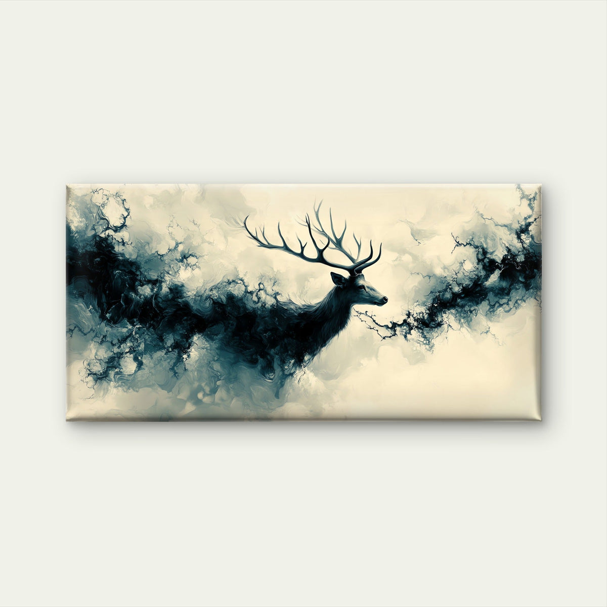 Majestic Stag In Swirling Cloud Wall Art Canvas Office Home Room Framed 80x45cm