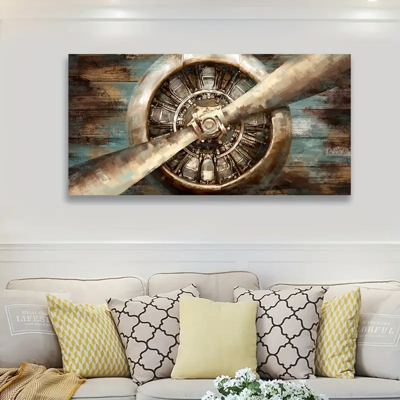 Aircraft Propeller Retro Fighter Aviation Military Wall Art canvas office home room framed 120x60cm