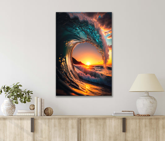 Waves At A Sunset Print 100% Australian Made 40x60cm Stretched Canvas Ready to Hang