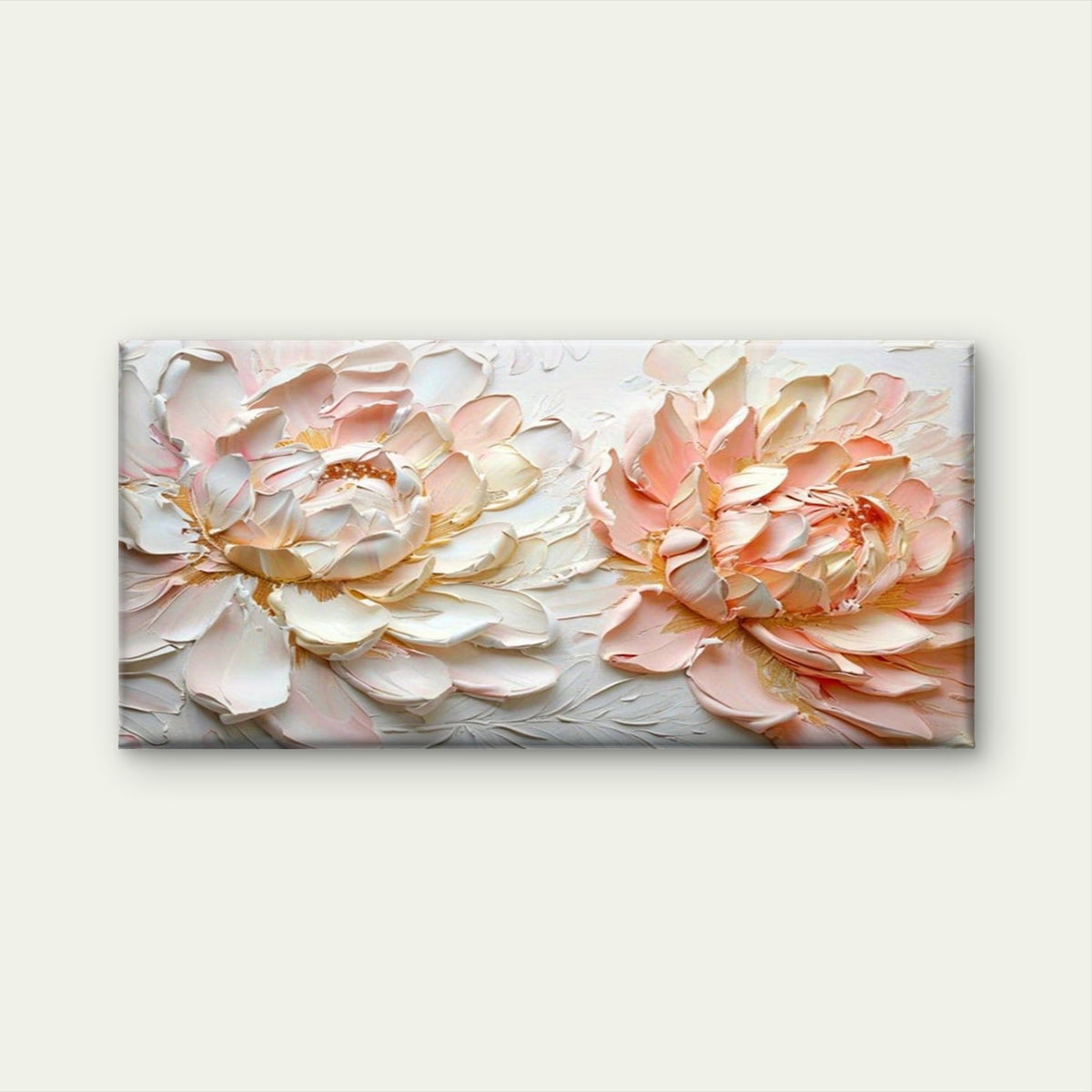 Pastel Peonies in Bloom Floral Wall Art Canvas Office Home Room Framed 80x45cm
