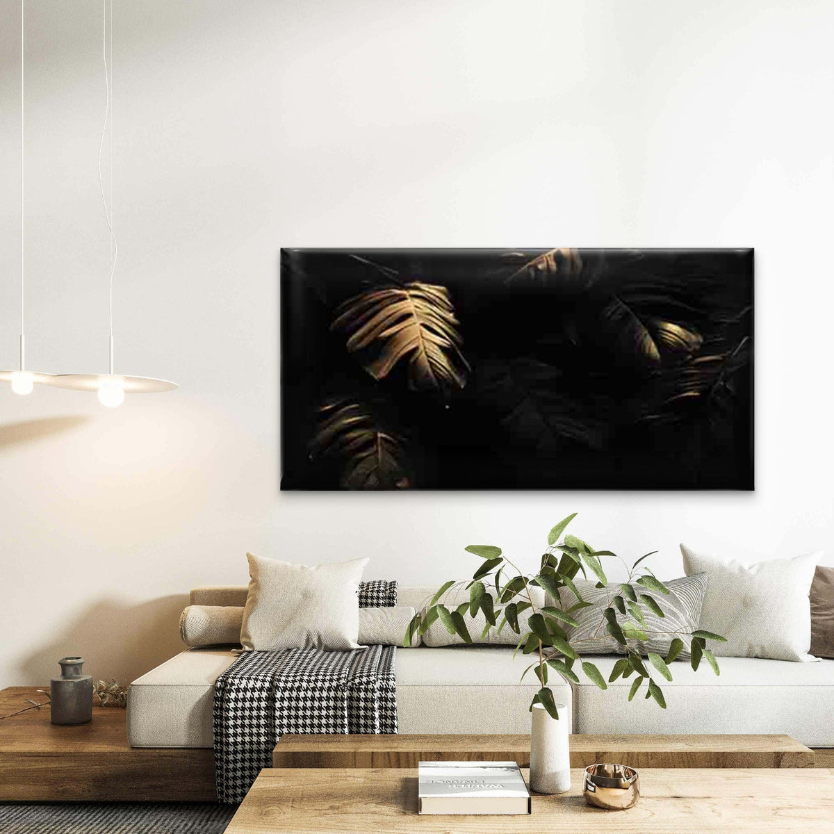 Monstera Leaf Wall Art Canvas Office Home Room Framed 120x60cm