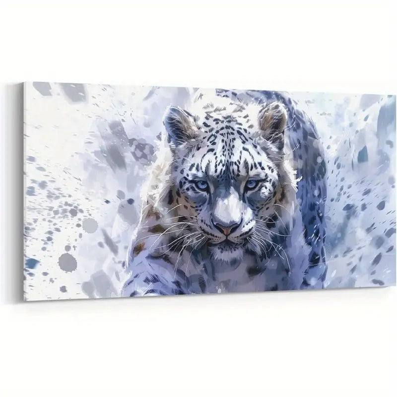 Snow Leopard Blue Tie-Dye Hippie Graffiti Trippy Aesthetic Wall Art canvas office home room framed 120x60cm