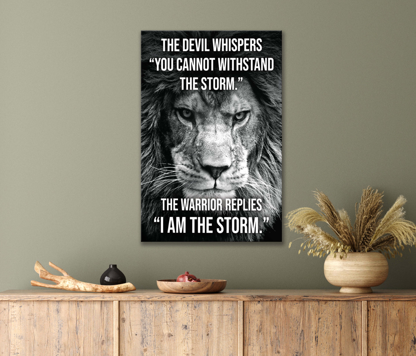 Inspiration Words of Strong Lion, The Warrior Is the Storm Print 100% Australian Made 40x60cm Stretched Canvas Ready to Hang