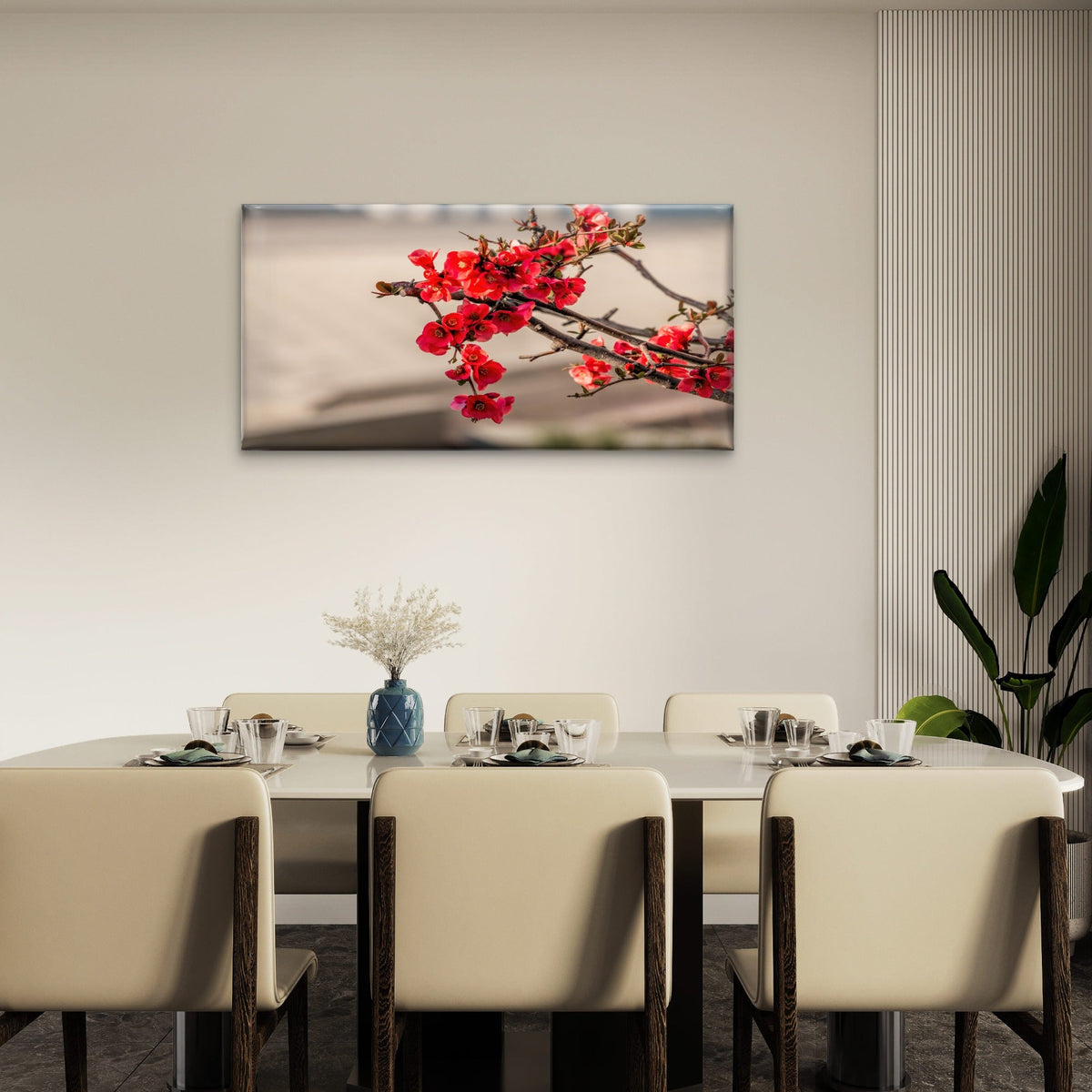 Red Japanese Quince Maules Flower Blooming Wall Art Canvas Office Home Room Framed 80x45cm